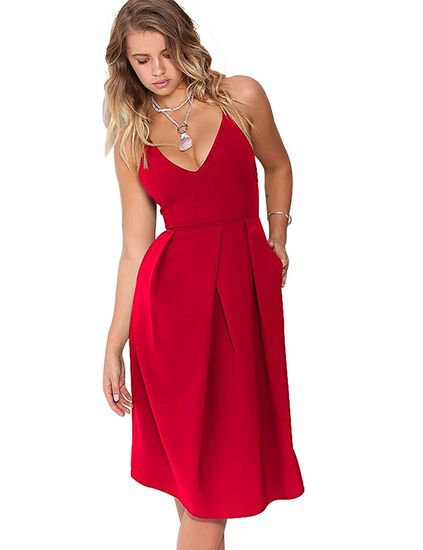 Eliacher Women's Deep V Neck Adjustable Spaghetti Straps Summer Dress Sleeveless Sexy Backless Party Dresses with Pocket