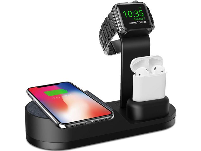 Deszon Wireless Charger Designed for Apple Watch Stand Compatible with Apple Watch Series 5 4 3 2 1, AirPods 1 Airpods 2 and iPhone 11 11 pro 11 Pro Max Xs X Max XR X 8 8Plus (No Adapter) Black