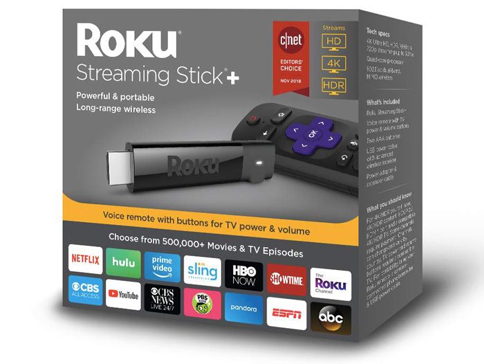 Roku Streaming Stick+ | HD/4K/HDR Streaming Device with Long-range Wireless and Voice Remote with TV Power and Volume